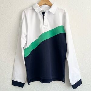 Classic Prep White, Green & Navy Long-Sleeve Polo